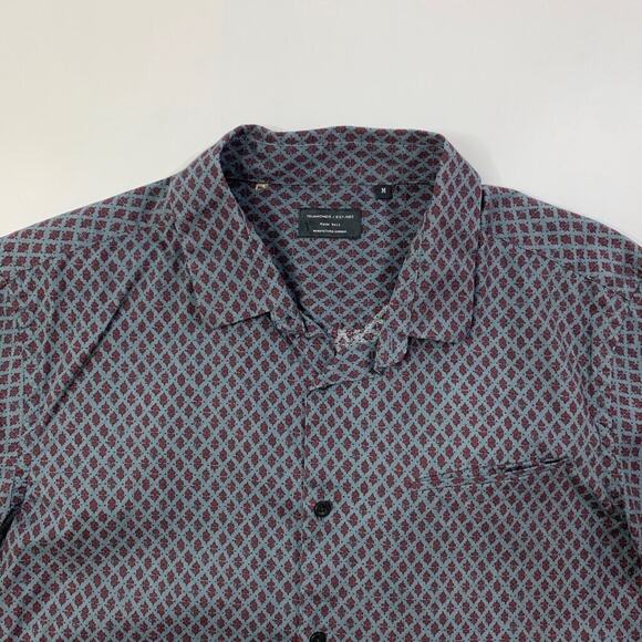 7Diamonds Shirt Mens Medium Gray Burgundy Stretch Cotton Blend Printed Button Up - Picture 3 of 10